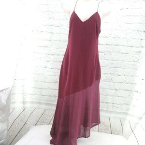Tobi Womens Burgundy Spaghetti Strap Asymmetrical Sheer Sheath Dress Size XS